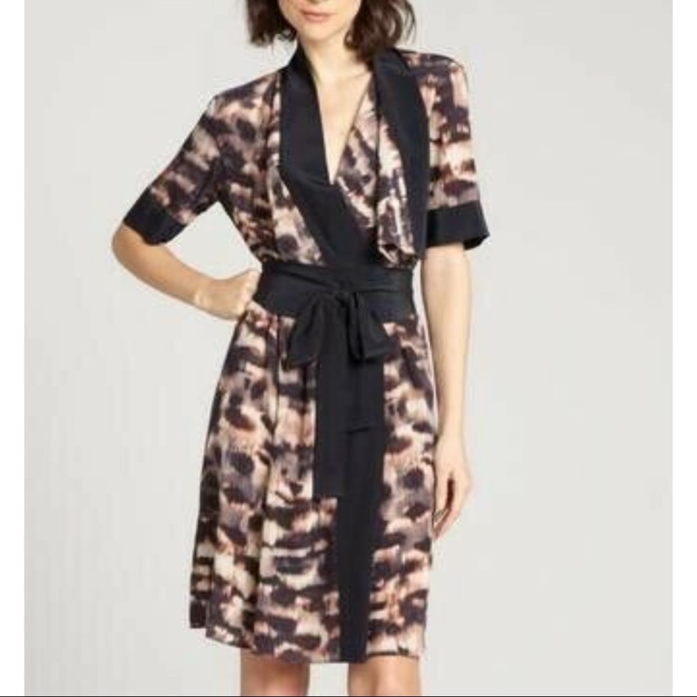 Silk Kimono Wrap Dress in Brushstroke Print